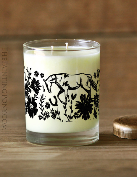 Wildflowers and Horses Equestrian Glass Cup Apothecary Candle