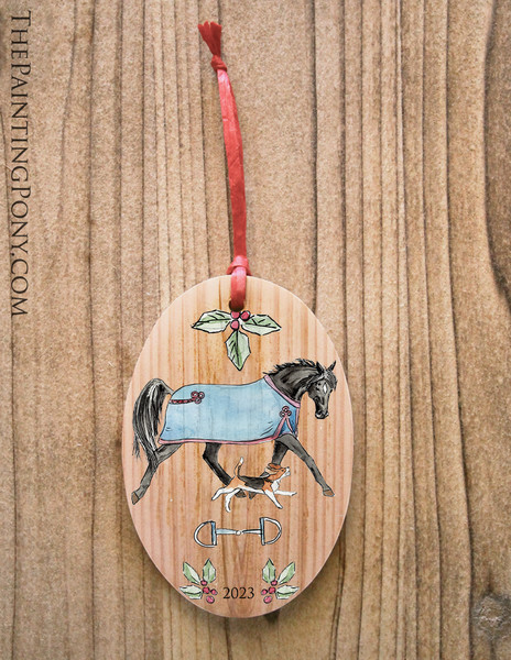 Horse and Dog Art Wooden Equestrian Ornament