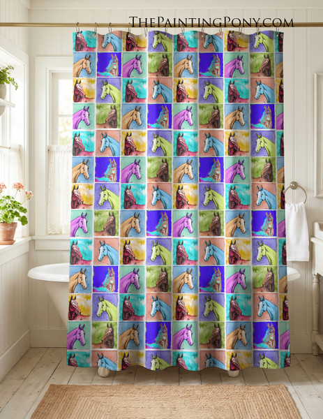 Colorful Horse Head Pattern Equestrian Shower Curtain
