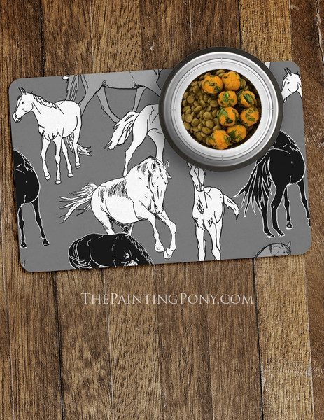 Horses All Over Equestrian Pet Food Mat