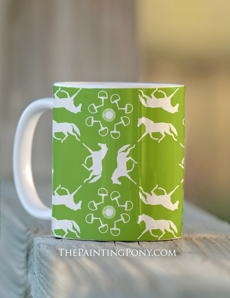 Trotting Ponies and Bits Pattern Equestrian Coffee Mug