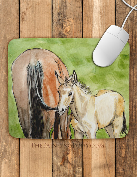 Horse Foal Watercolor Art "Little Brother" Mouse Pad