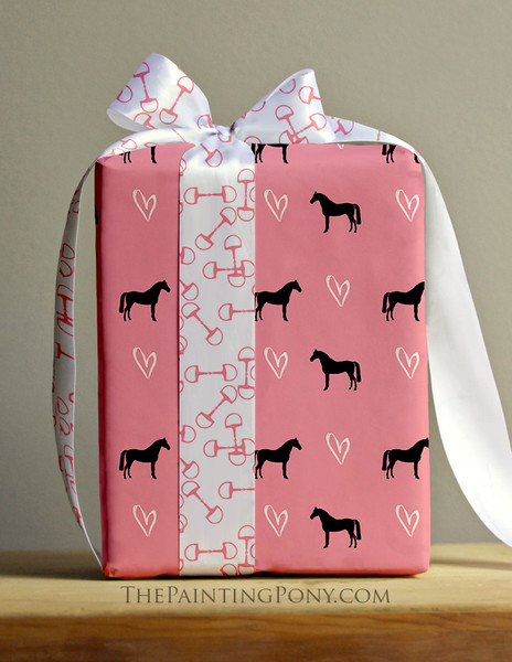 Heart Horse Pattern Equestrian Gift Wrapping Paper