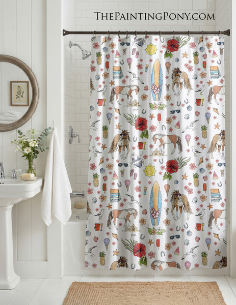 Summer Fun Beach Horse Pattern Equestrian Shower Curtain