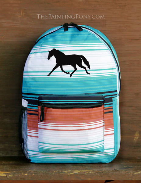 Black Horse Serape Pattern Southwestern Equestrian Backpack