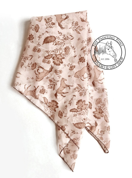 Country Floral Horse Pattern Equestrian Square Chiffon Scarf