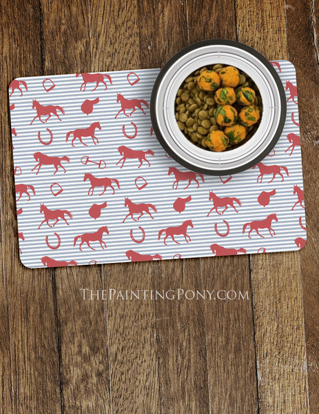 English Horse Pattern Equestrian Pet Food Mat