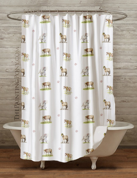 Whimsical Pony Pattern Equestrian Shower Curtain