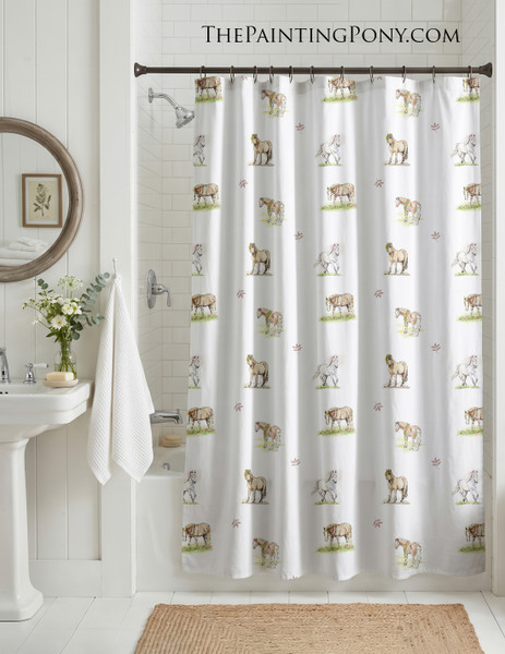 Whimsical Pony Pattern Equestrian Shower Curtain