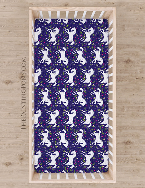 Whimsical White Pony Pattern Equestrian Baby Crib/Changing Pad Sheet copy