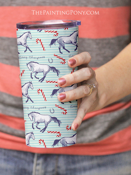 Candy Canes and Horses Christmas Equestrian Travel Tumbler