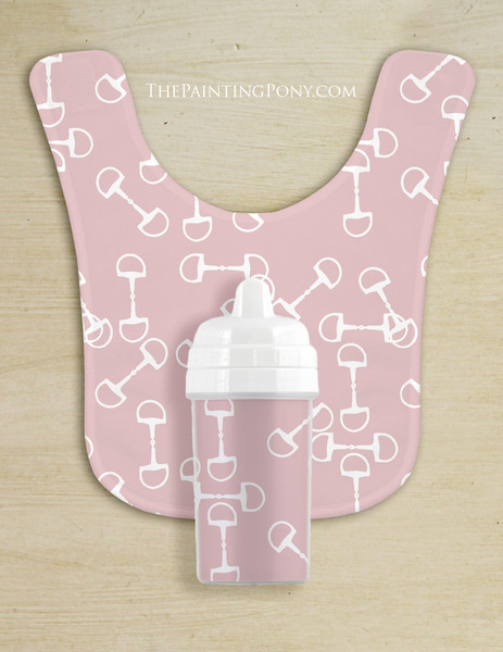 Horse Bits Pattern Equestrian Baby Bib & Sippy Cup Set (other colors available)