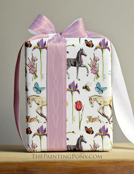 Springtime Fun Horse Foals and Flowers Equestrian Gift Wrapping Paper