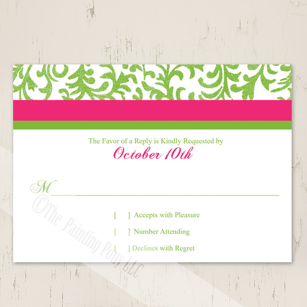 Pink and green wedding response card