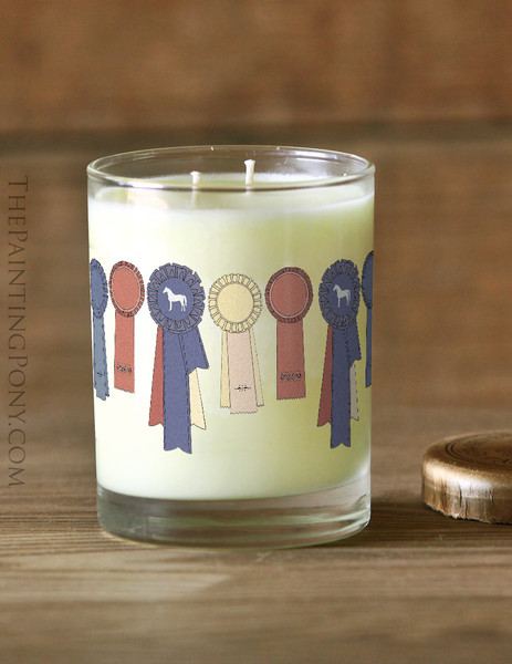 Horse Show Ribbons Collectible Glass Cup Apothecary Candle