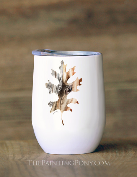 Fall Leaf Horse Art Equestrian Stemless Wine Tumbler