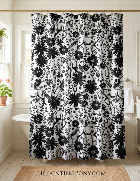 Wildflowers Horse Pattern Equestrian Shower Curtain