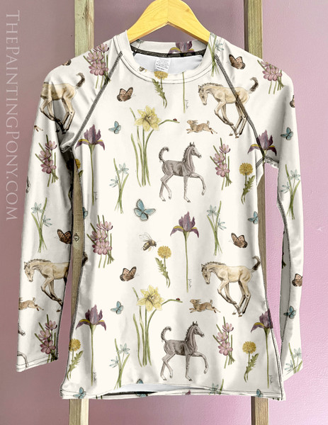 Spring Foals and Flowers Equestrian Sun Shirt Baselayer