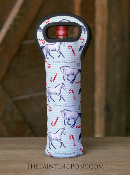 Candy Canes and Ponies Pattern Equestrian Wine Tote