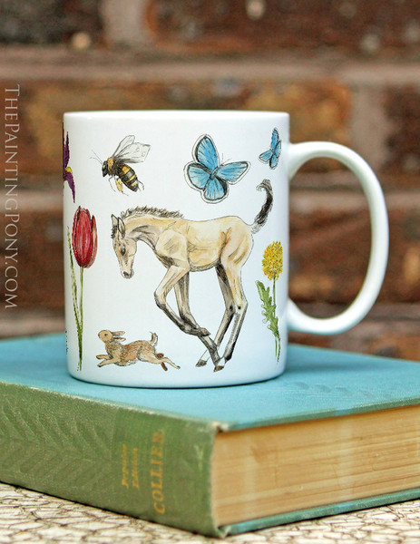 Springtime Fun Horse Foals and Flowers Equestrian Coffee Mug