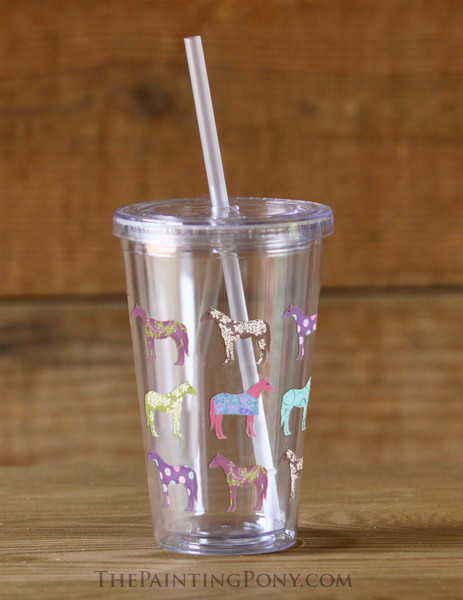 Fun Horse Pattern Equestrian Sedici Tumbler Cup with Straw