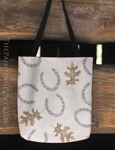 Watercolor Fall Leaves and Horse Shoes Pattern Equestrian Tote Bag