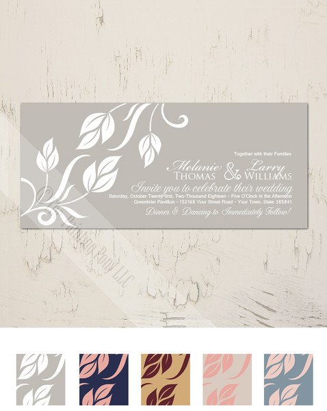 Grey and white elegant fall leaves wedding invitation