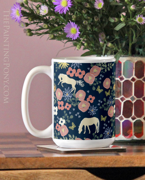 Pony Garden Pattern Equestrian Coffee Mug