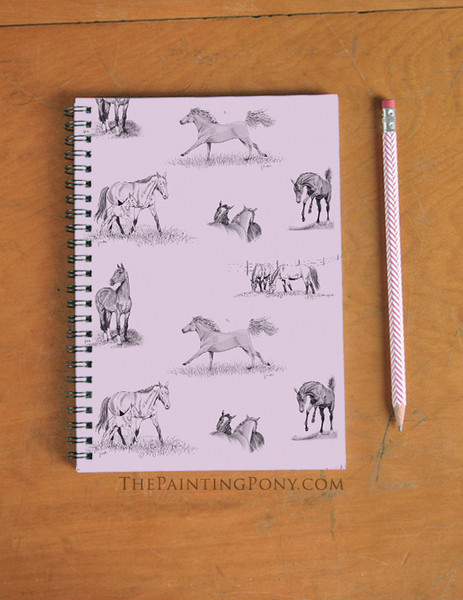 Horse Sketches Pattern Equestrian Spiral Notebook