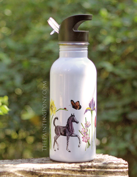 Springtime Fun Horse Foals and Flowers Equestrian 20oz Waterbottle