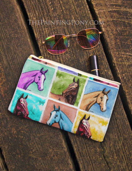 Colorful Horse Head Art Pattern Equestrian Accessory Pouch