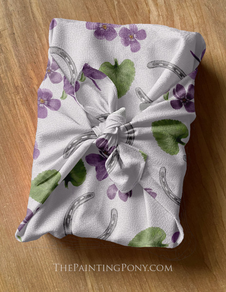 Violets and Horse Shoes Pattern Furoshiki Fabric Gift Wrap