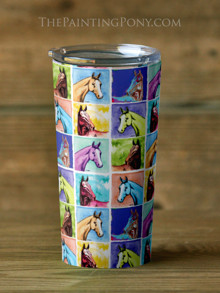 Colorful Horse Head Pattern Equestrian Travel Tumbler