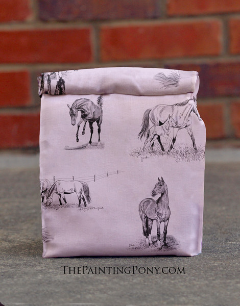 Horse Sketches Pattern Equestrian Insulated Lunch Bag