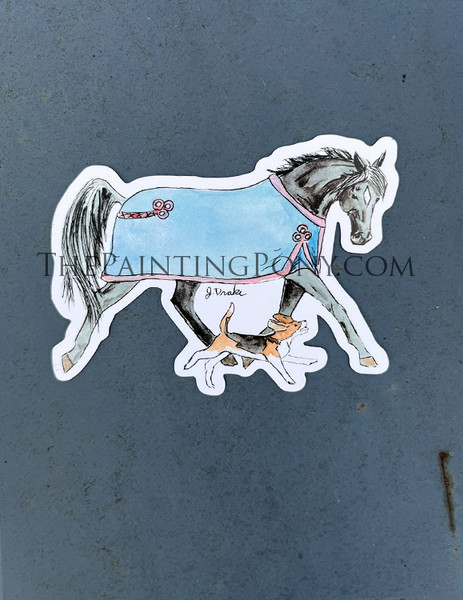 Winter Fun Horse and Dog Art Equestrian Magnet