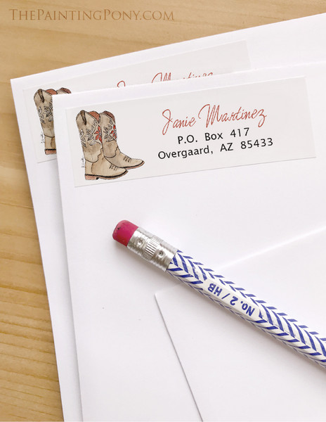 Country Western Watercolor Boots Return Address Labels