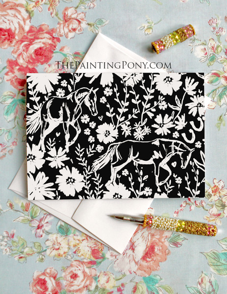 Wildflowers and Horses Pattern Thank You Note Cards (10 pk)