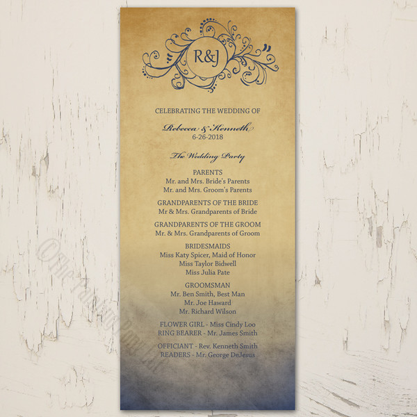 Navy and Gold Rustic Bohemian Wedding Program