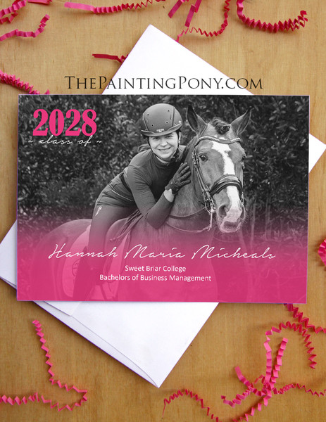 Horizontal Color Fade Equestrian College Photo Graduation Annoucement Card  (10 pk) (custom school colors)