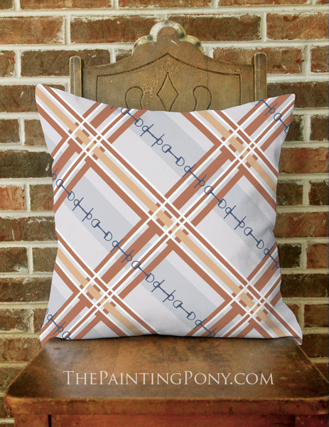 Plaid Horse Bit Pattern Equestrian Throw Pillow