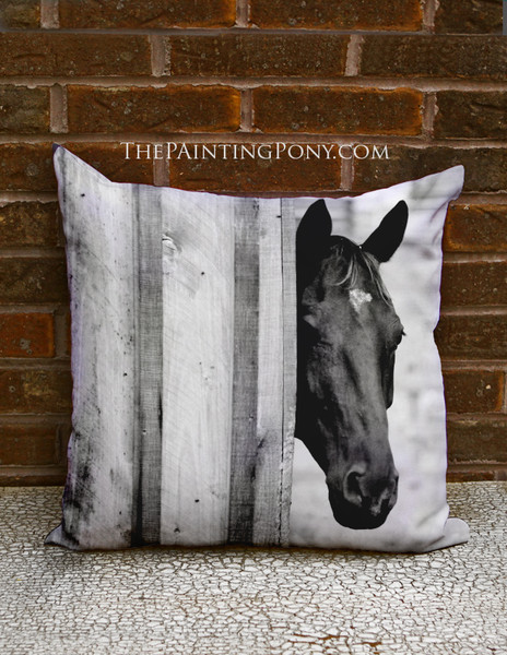 Black Horse Head Throw Pillow