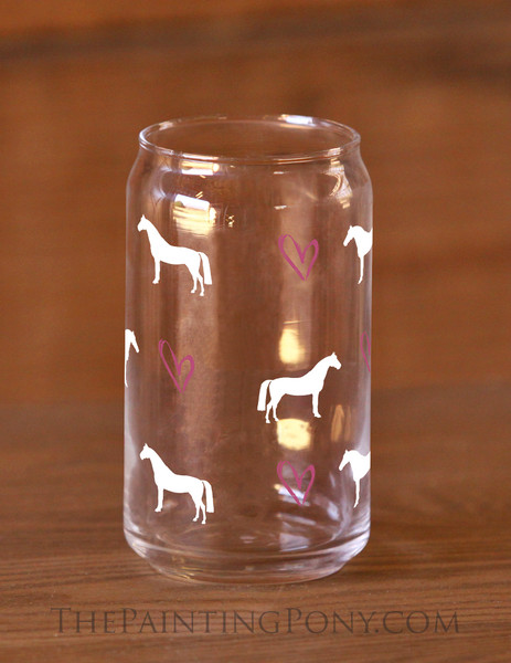 Hearts and Horses Pattern Equestrian Soda Can Glass