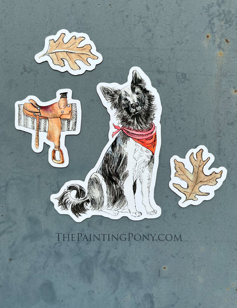 Fall Country Border Collie Dog Equestrian Magnet Set