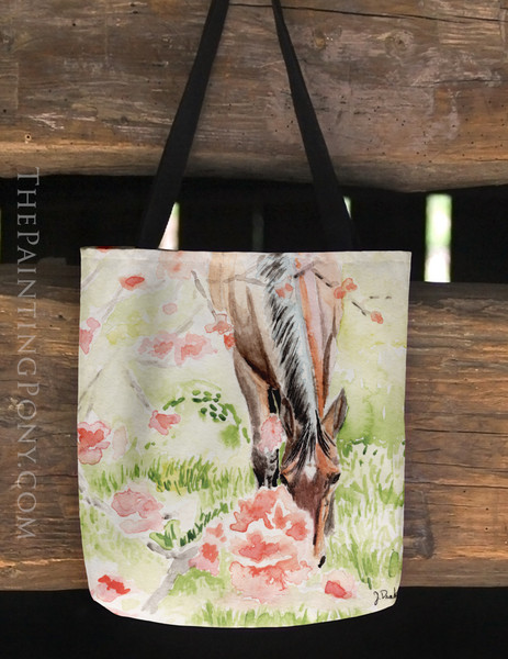 Watercolor Horse Art "apple blossom" Equestrian Tote Bag