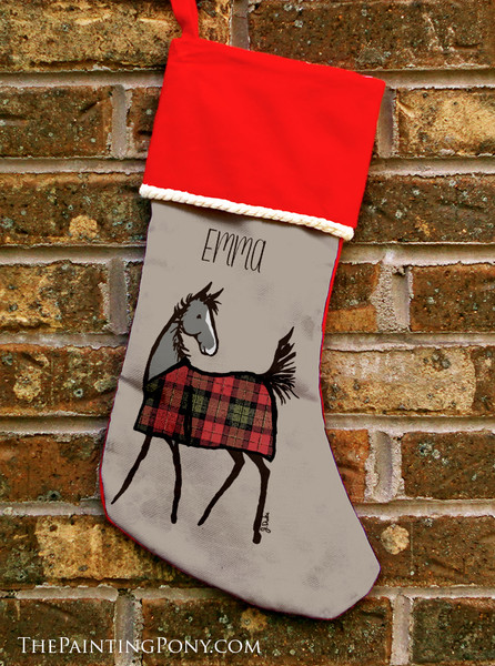 Horse Foal with Plaid Christmas Stocking