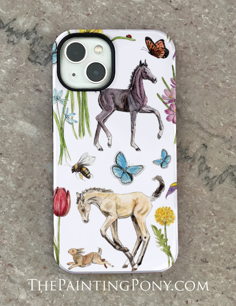 Springtime Fun Horse Foals and Flowers Equestrian Phone Case