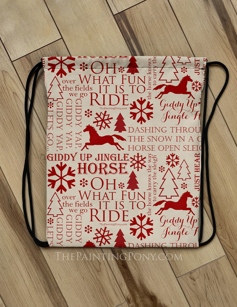 Horse Christmas Carols Equestrian Drawstring Barn Tote Bag