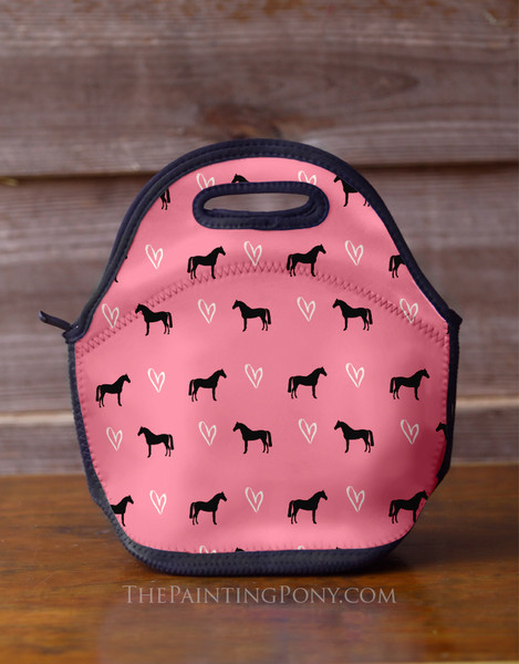 Heart Horse Pattern Equestrian Lunch Tote Bag