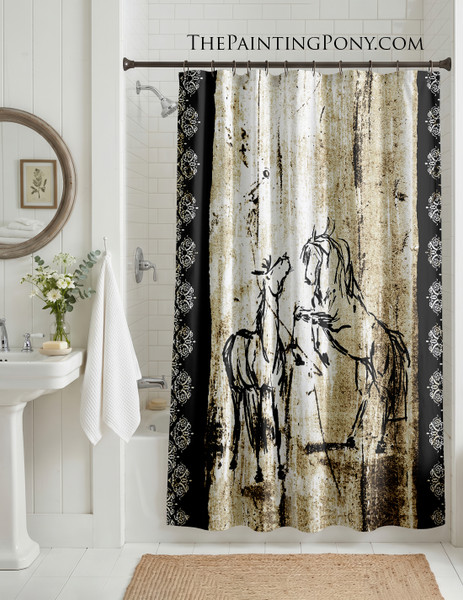 Rustic Rearing Horses Shower Curtain