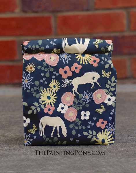 Pony Garden Pattern Equestrian Insulated Lunch Bag